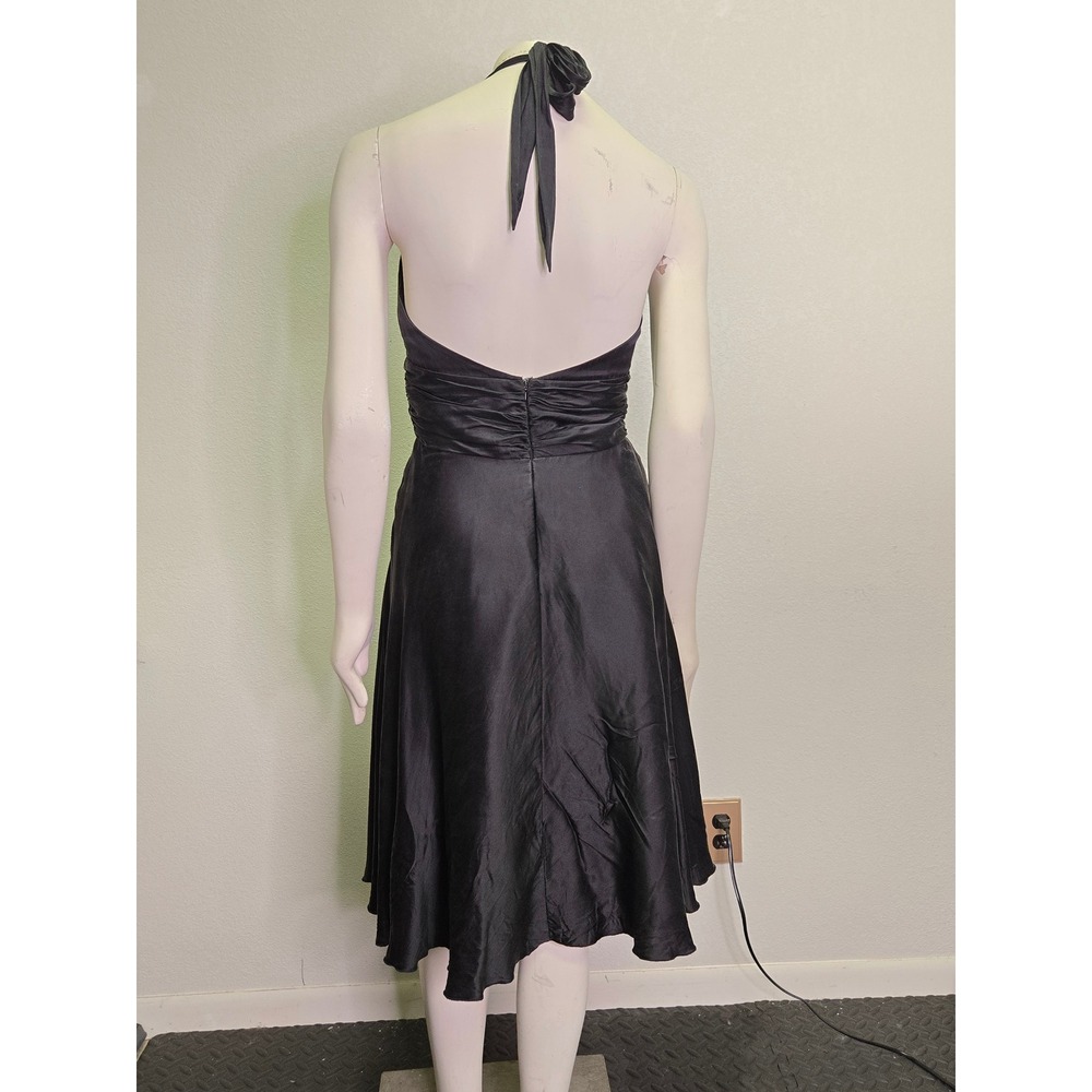 Vintage Old Hollywood Fit n Flare Black Silk Halter Neck Midi Dress 8 Party - Picture 2 of 15